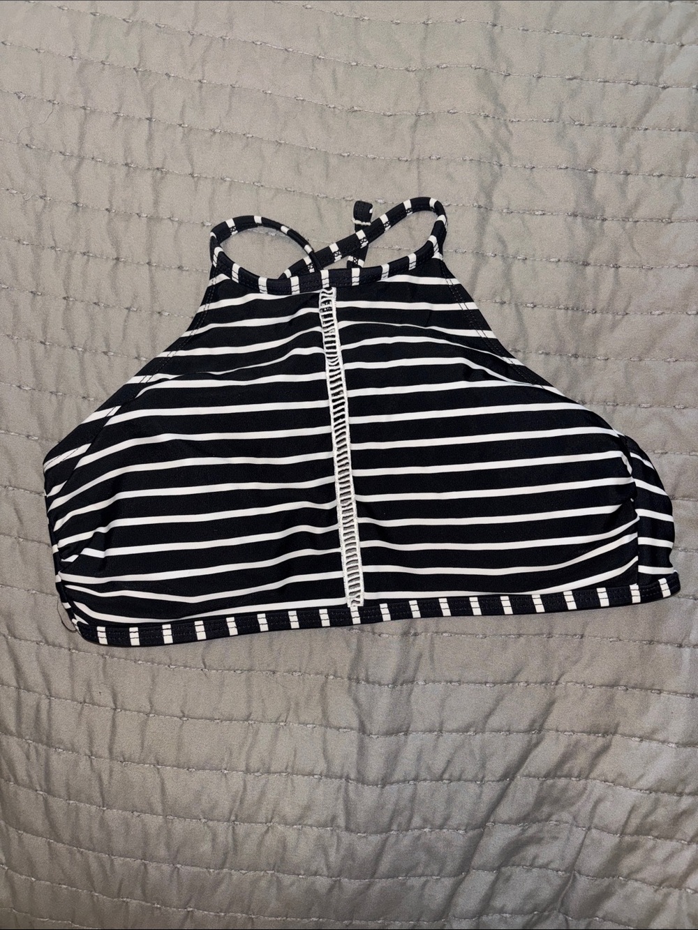 Xhilaration Black and White Striped High Neck Bikini Top